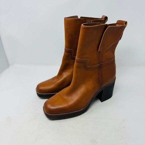 Franco Sarto Women's Brown Leather Block Heel Ankle Boots Side Zip Western 9.5 - Picture 1 of 10